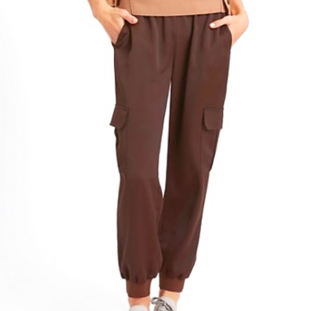 Dark Mahogany Brown Satin Cargo Jogger